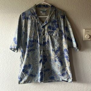 ExOfficio BuzzOff Insect Repellent Blue Tribal Print Button Down Shirt men's L